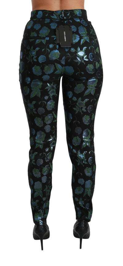 Dolce &amp; Gabbana blauwgroene bloemenmetallic slim-fit broek
