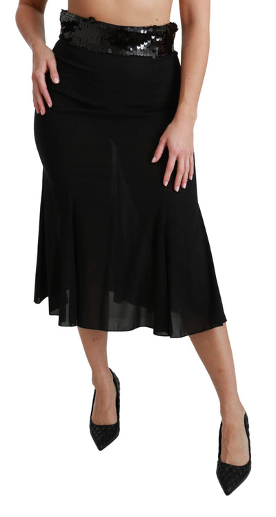 Dolce &amp; Gabbana zwarte hoge taille zeemeermin midi zijden rok