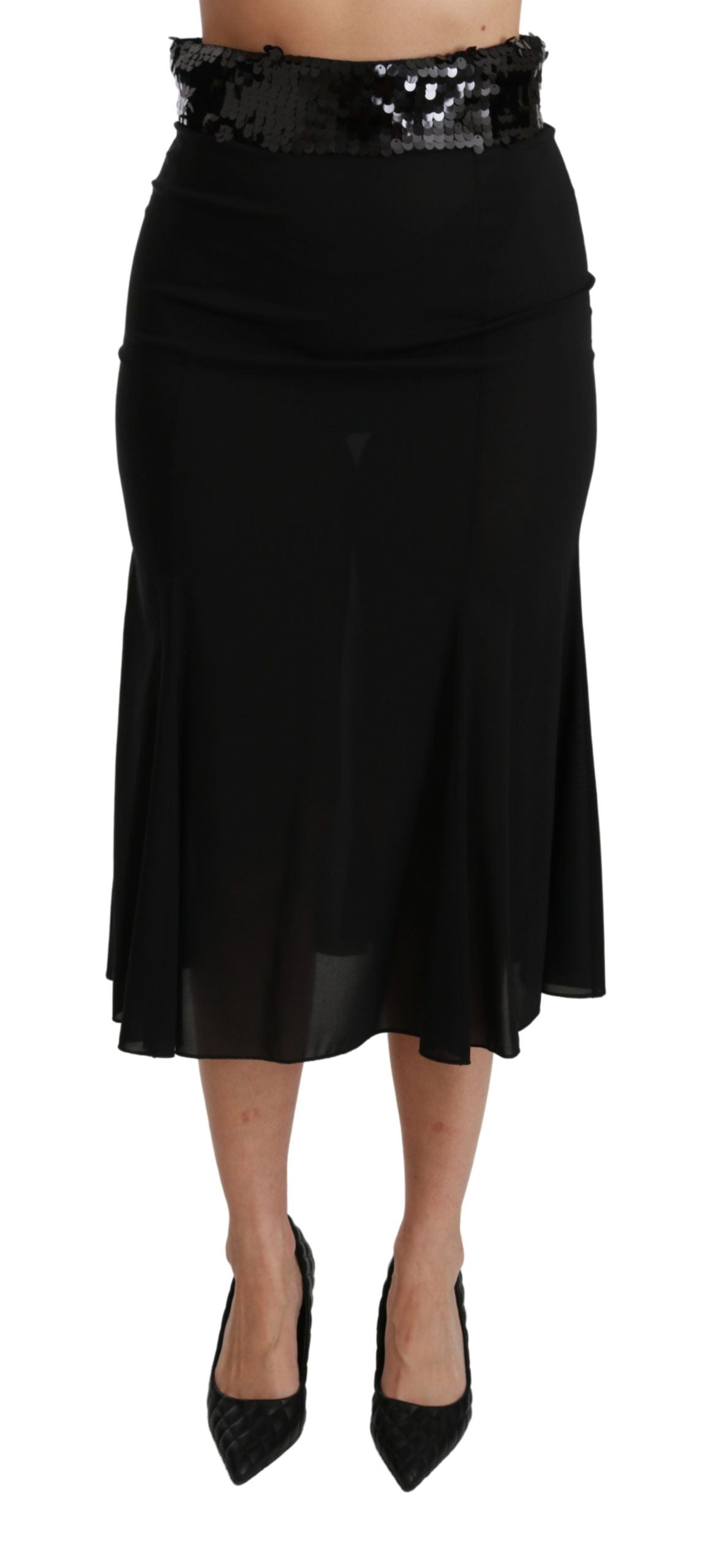 Dolce &amp; Gabbana zwarte hoge taille zeemeermin midi zijden rok