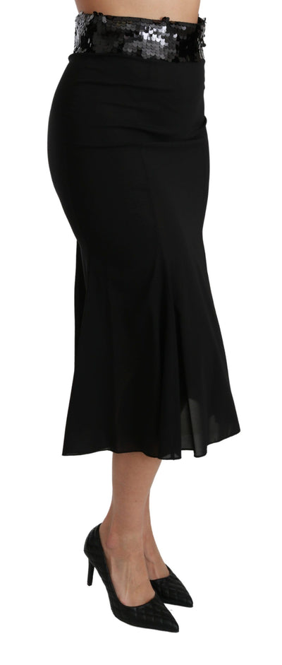 Dolce &amp; Gabbana zwarte hoge taille zeemeermin midi zijden rok