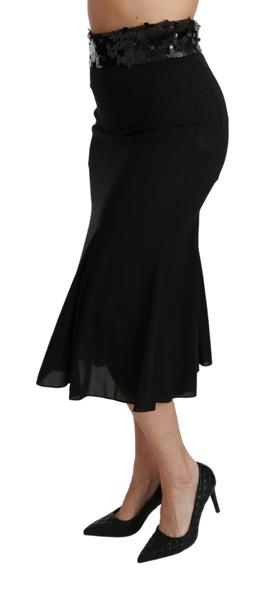 Dolce &amp; Gabbana zwarte hoge taille zeemeermin midi zijden rok