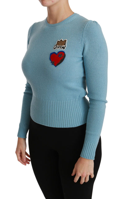 Pull en laine bleue Queen Heart de Dolce &amp; Gabbana