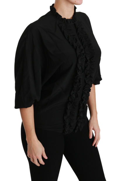 Dolce &amp; Gabbana Zwarte Zijden Blouse met Ruches
