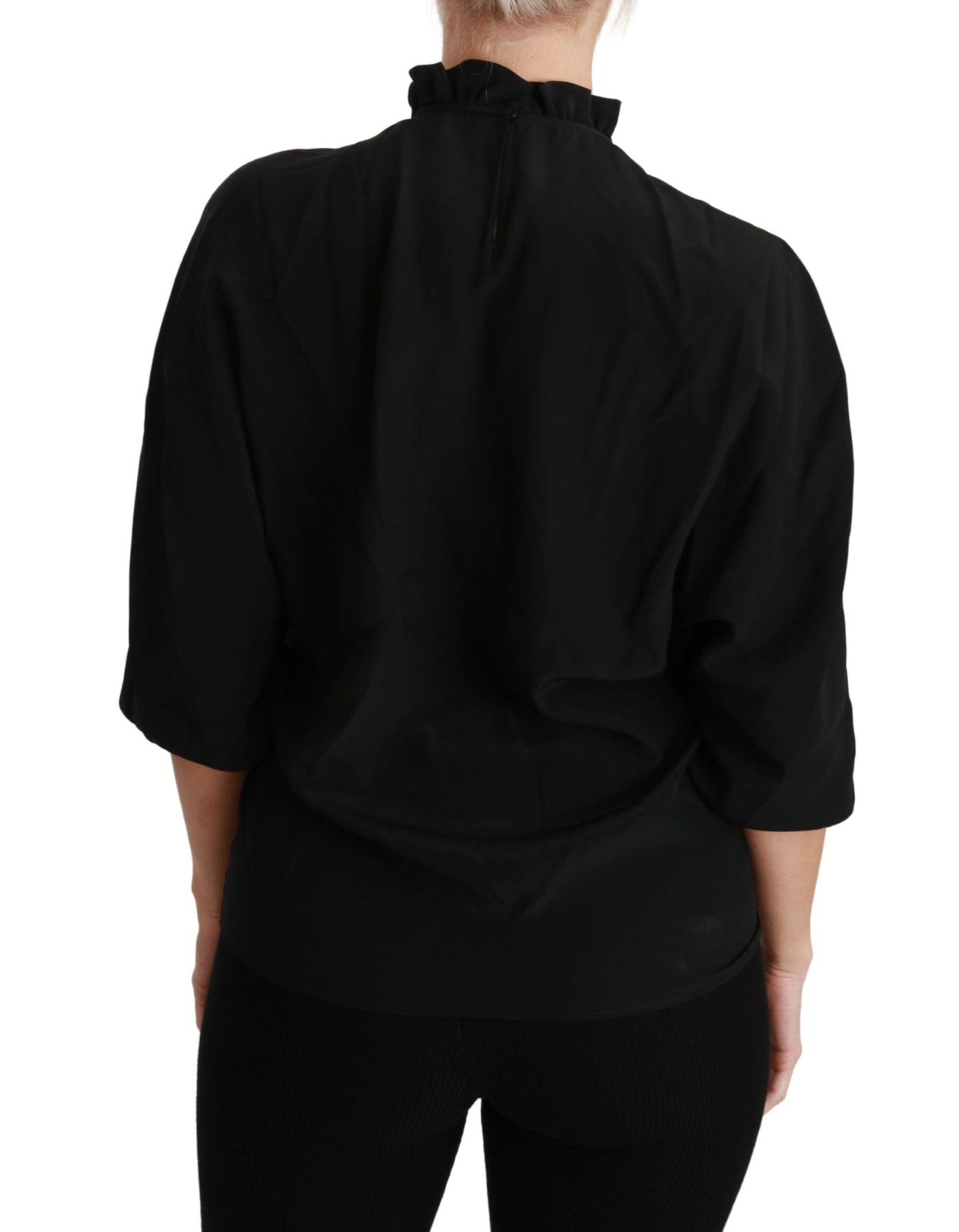 Dolce &amp; Gabbana Zwarte Zijden Blouse met Ruches