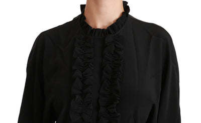 Dolce &amp; Gabbana Zwarte Zijden Blouse met Ruches