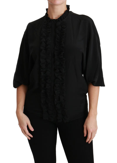 Dolce &amp; Gabbana Zwarte Zijden Blouse met Ruches