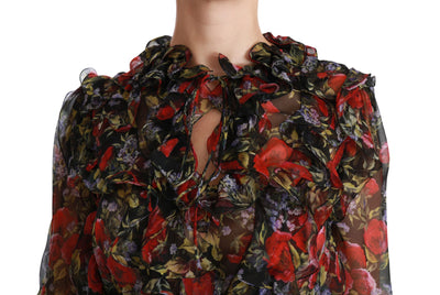 Dolce &amp; Gabbana Zwarte Bloemen Rozen Blouse Zijden Top