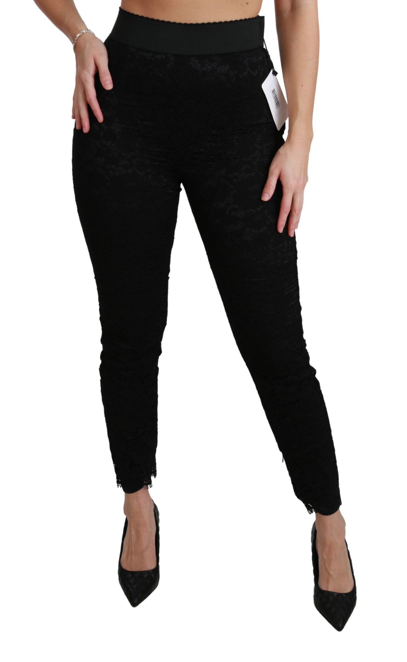 Dolce &amp; Gabbana Zwarte Kanten Skinny Hoge Taille Katoenen Broek