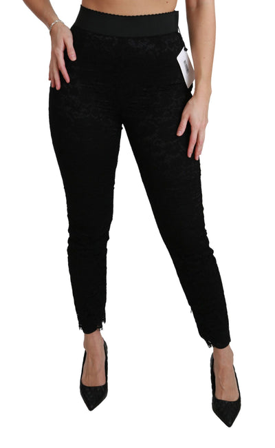 Dolce &amp; Gabbana Zwarte Kanten Skinny Hoge Taille Katoenen Broek