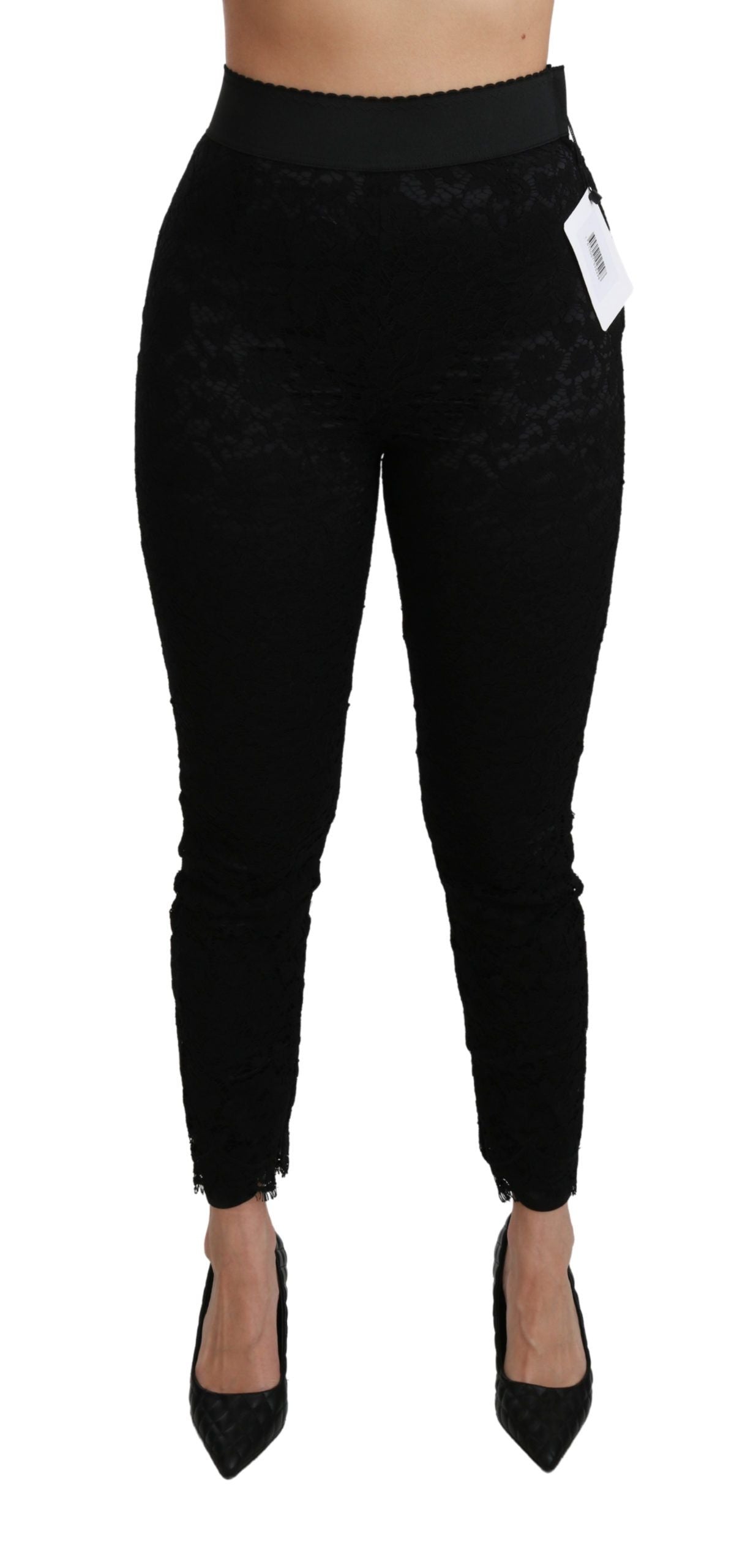 Dolce &amp; Gabbana Zwarte Kanten Skinny Hoge Taille Katoenen Broek
