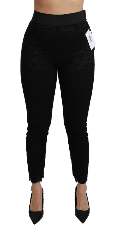 Dolce &amp; Gabbana Zwarte Kanten Skinny Hoge Taille Katoenen Broek