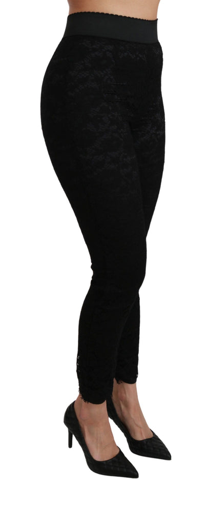 Dolce &amp; Gabbana Zwarte Kanten Skinny Hoge Taille Katoenen Broek