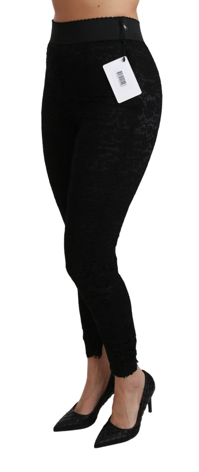 Dolce &amp; Gabbana Zwarte Kanten Skinny Hoge Taille Katoenen Broek