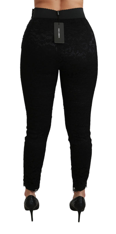 Dolce &amp; Gabbana Zwarte Kanten Skinny Hoge Taille Katoenen Broek