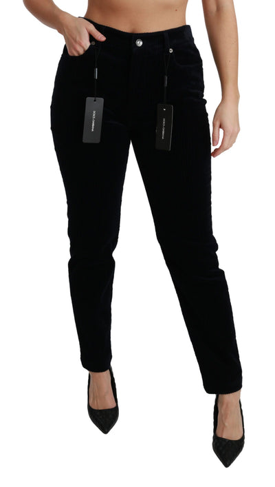 Dolce &amp; Gabbana Blauwe Corduroy Mid Waist Skinny Broek Jeans