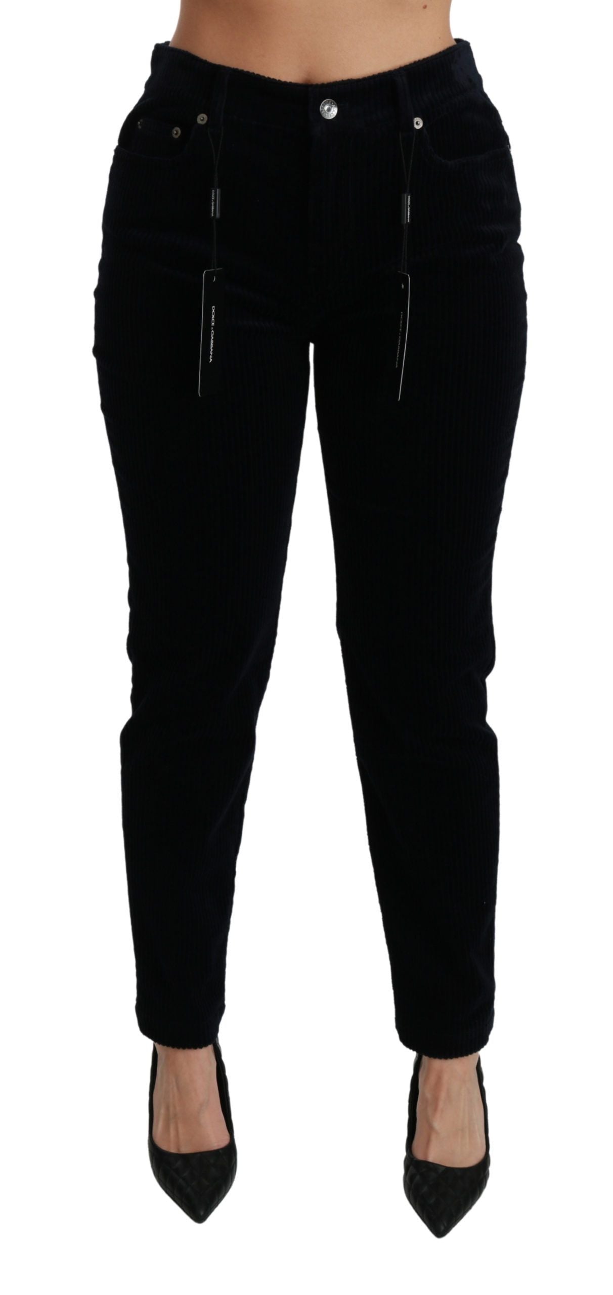 Dolce &amp; Gabbana Blauwe Corduroy Mid Waist Skinny Broek Jeans