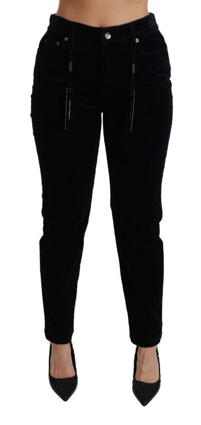 Dolce &amp; Gabbana Blauwe Corduroy Mid Waist Skinny Broek Jeans