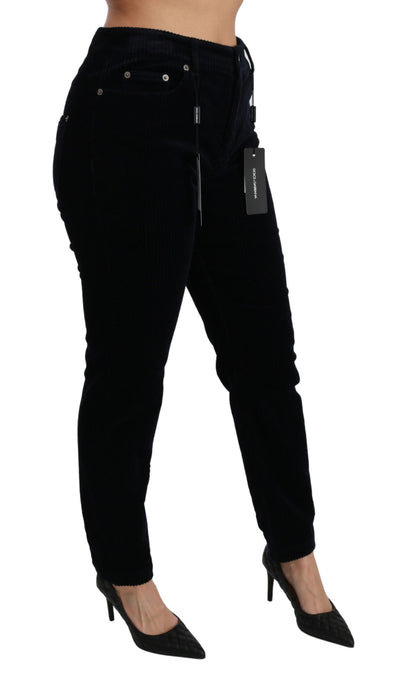 Dolce &amp; Gabbana Blauwe Corduroy Mid Waist Skinny Broek Jeans