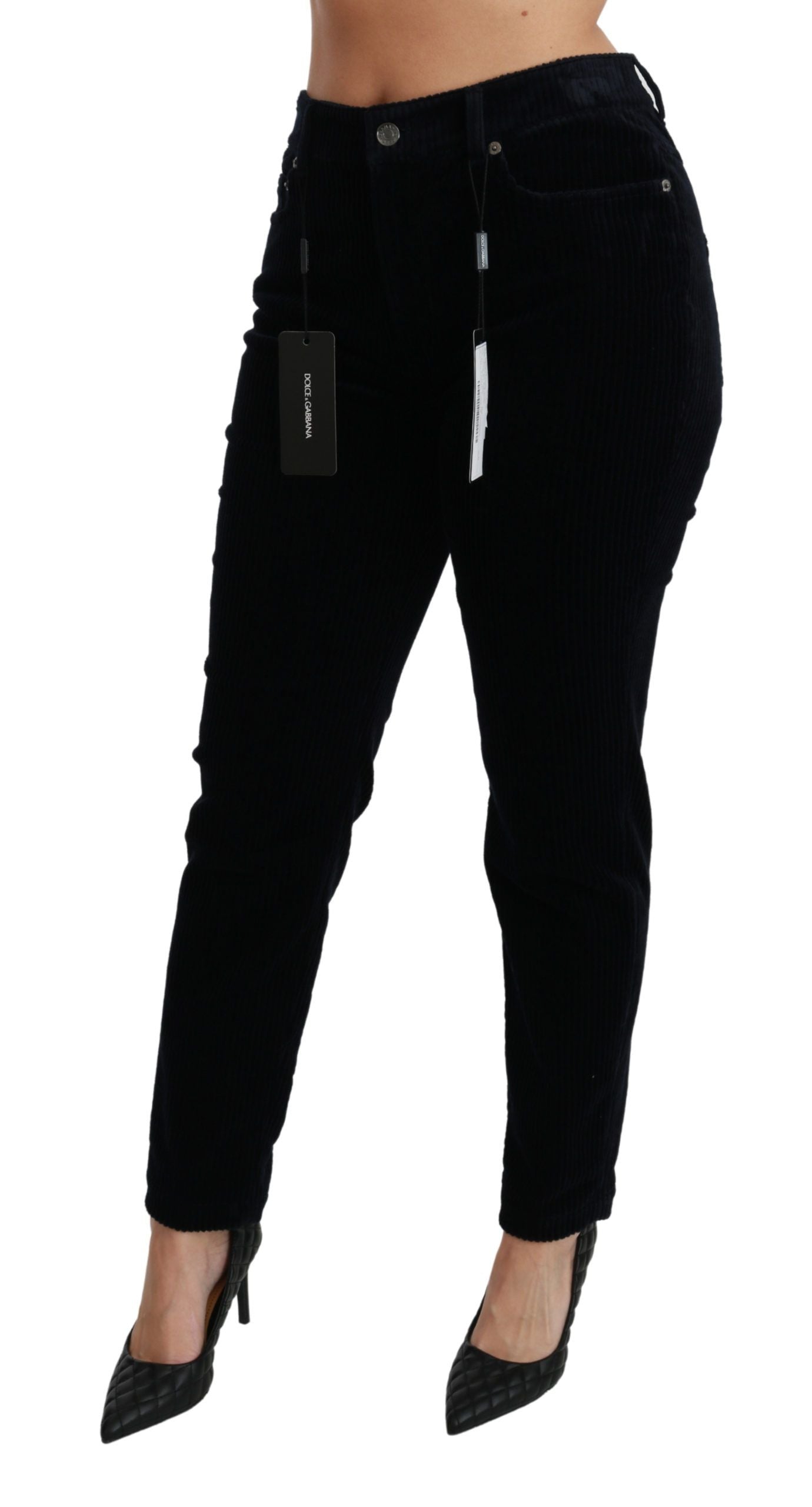 Dolce &amp; Gabbana Blauwe Corduroy Mid Waist Skinny Broek Jeans