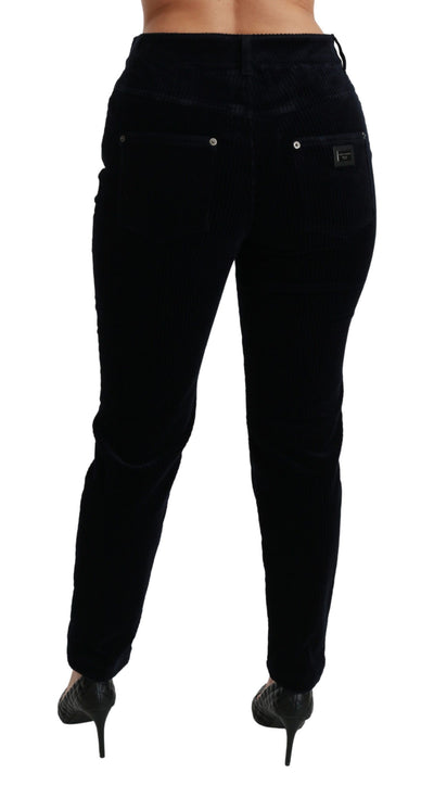 Dolce &amp; Gabbana Blauwe Corduroy Mid Waist Skinny Broek Jeans