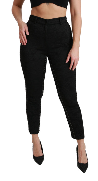 Dolce &amp; Gabbana Zwarte Brocade Skinny Hoge Taille Broek
