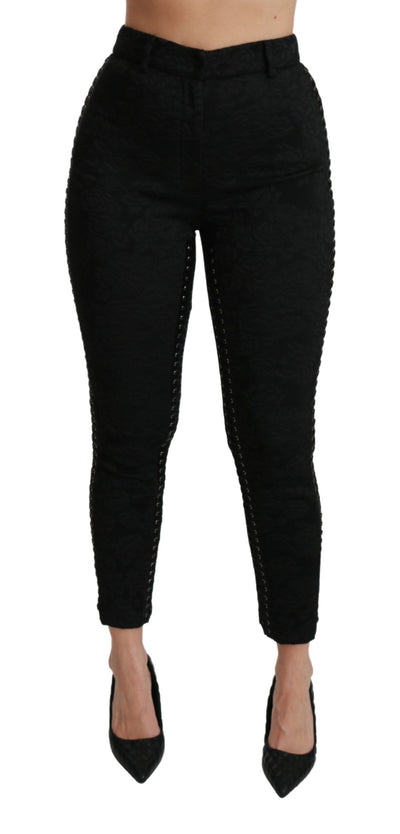 Dolce &amp; Gabbana Zwarte Brocade Skinny Hoge Taille Broek
