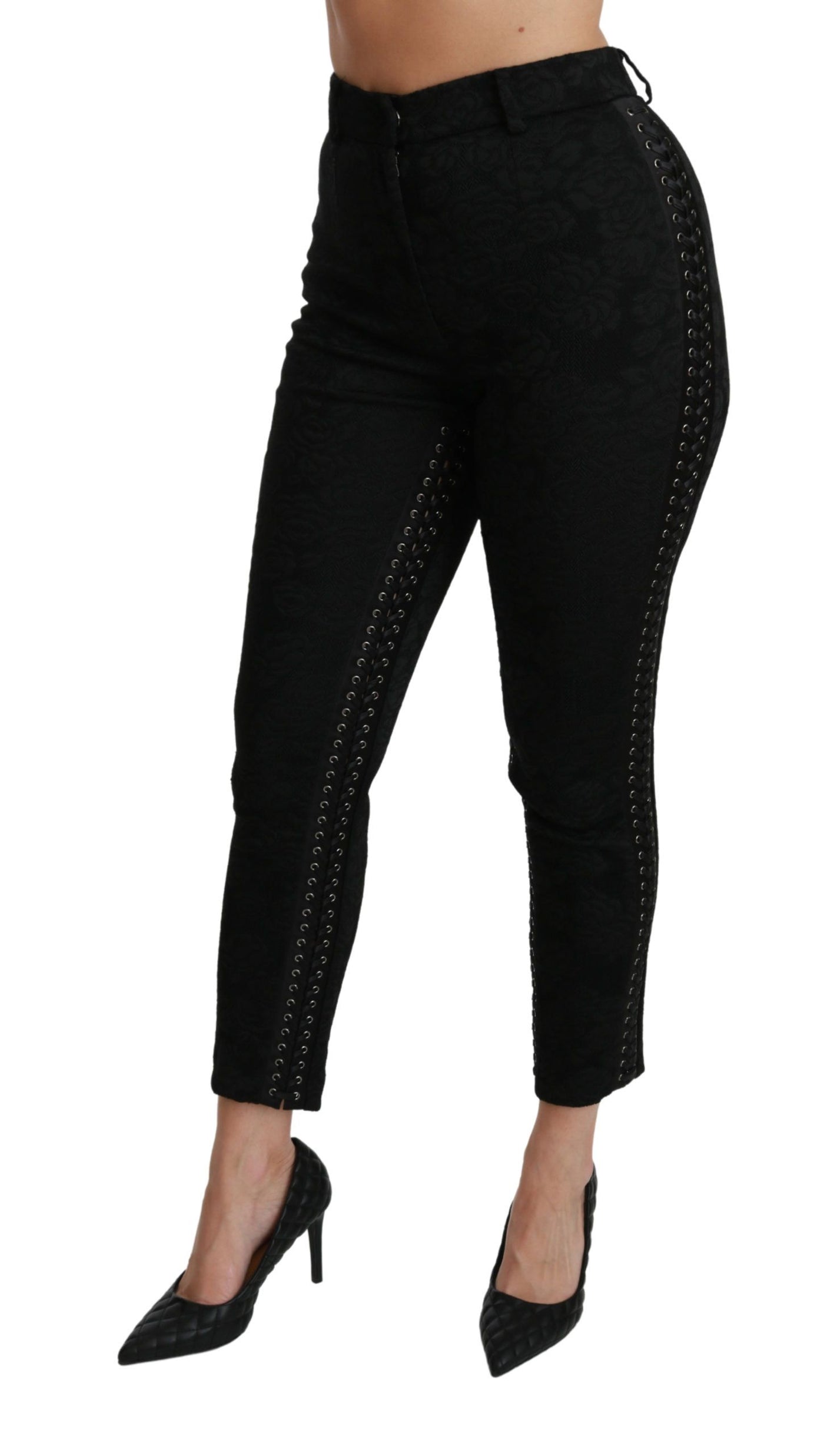Dolce &amp; Gabbana Zwarte Brocade Skinny Hoge Taille Broek
