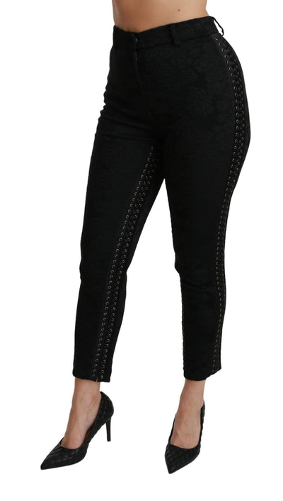 Dolce &amp; Gabbana Zwarte Brocade Skinny Hoge Taille Broek