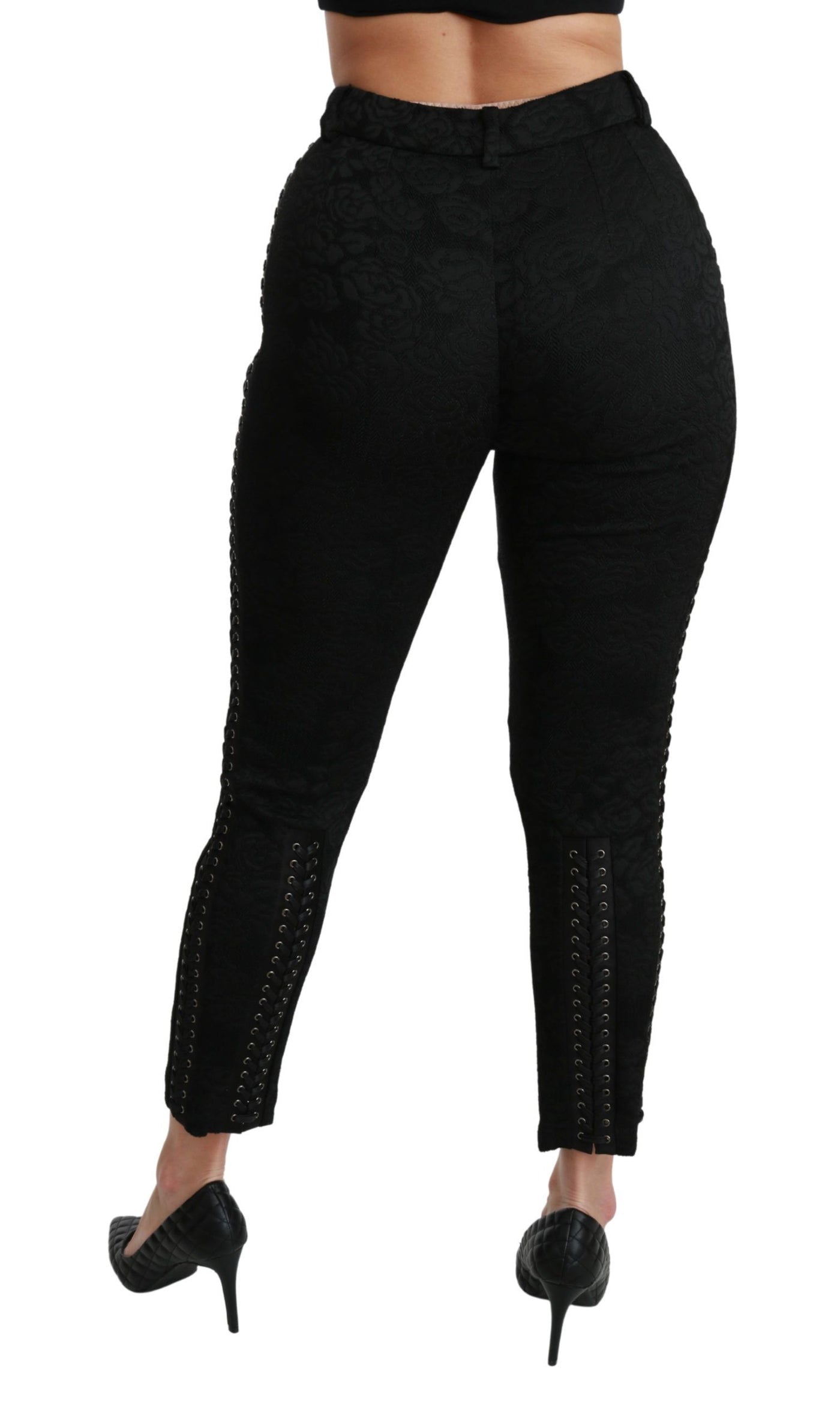 Dolce &amp; Gabbana Zwarte Brocade Skinny Hoge Taille Broek