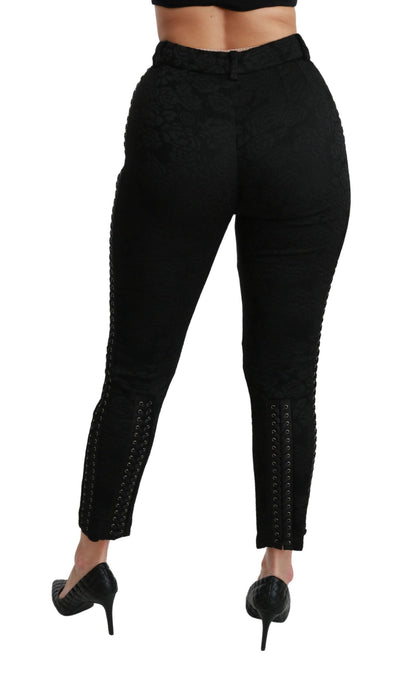 Dolce &amp; Gabbana Zwarte Brocade Skinny Hoge Taille Broek