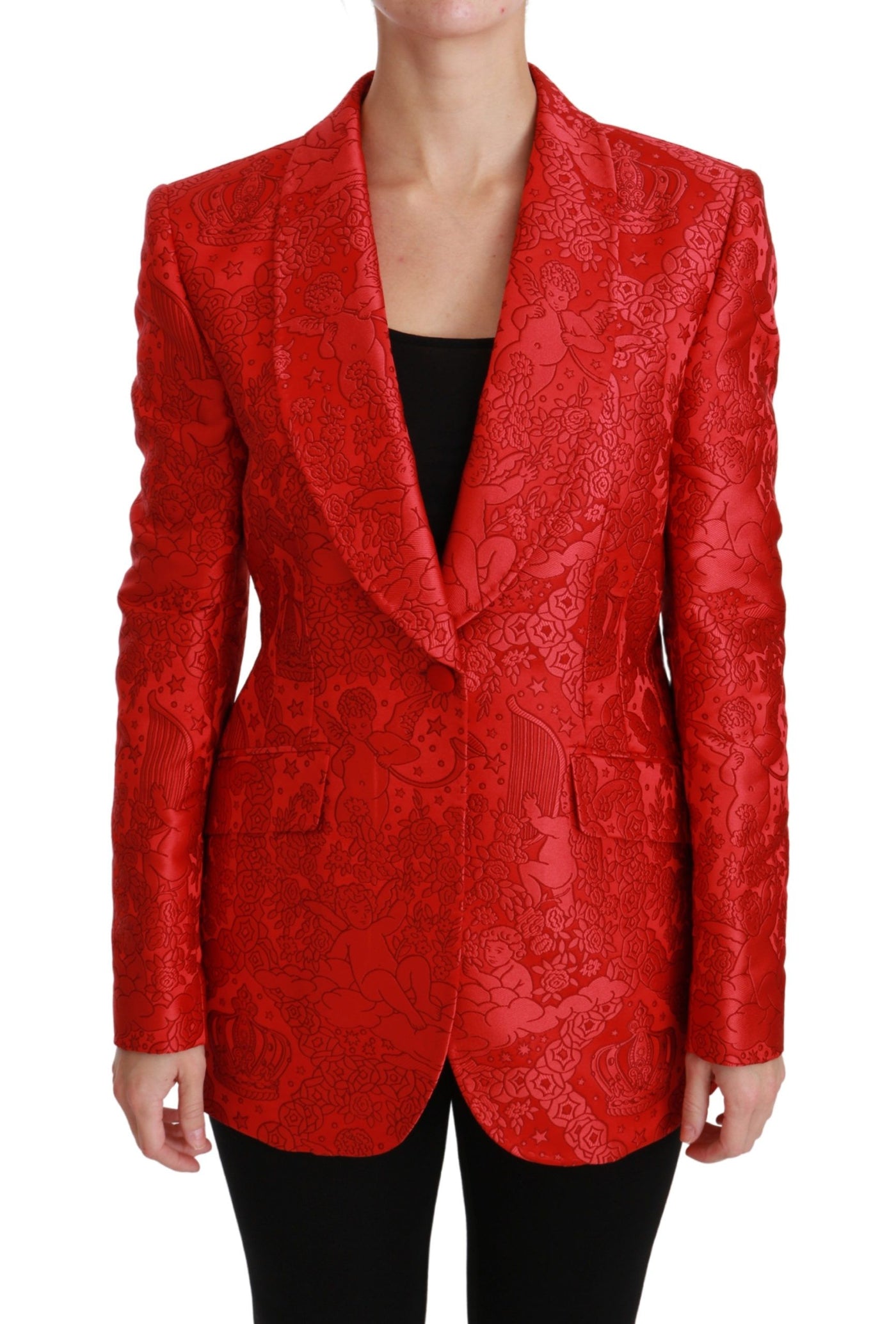 Dolce &amp; Gabbana Rode Bloemen Engel Blazer Jas