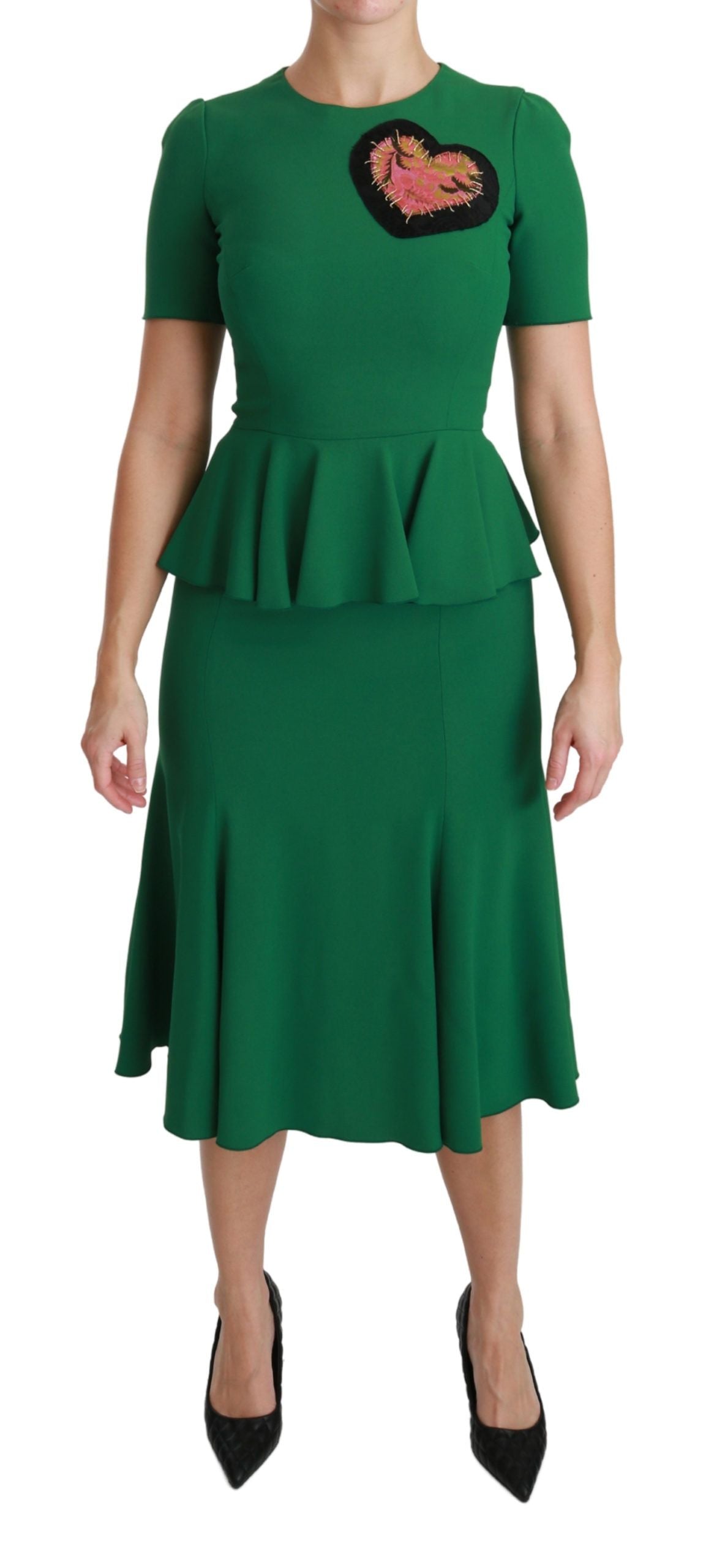 Robe mi-longue sirène en viscose à patch cœur vert Dolce &amp; Gabbana
