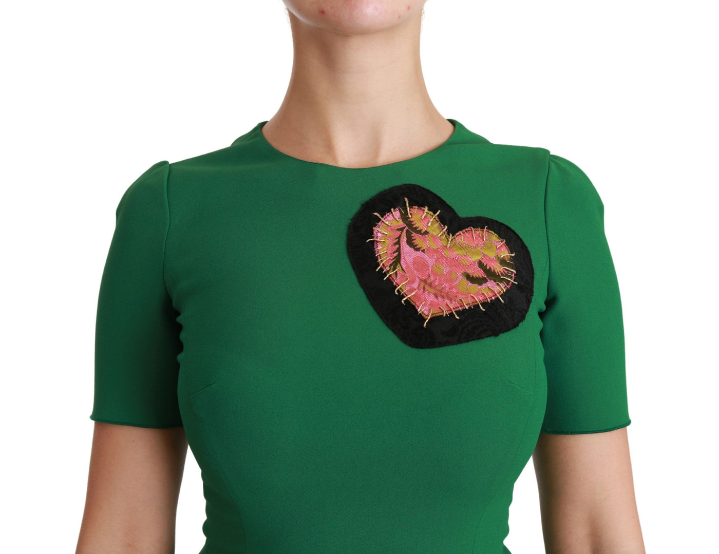 Robe mi-longue sirène en viscose à patch cœur vert Dolce &amp; Gabbana