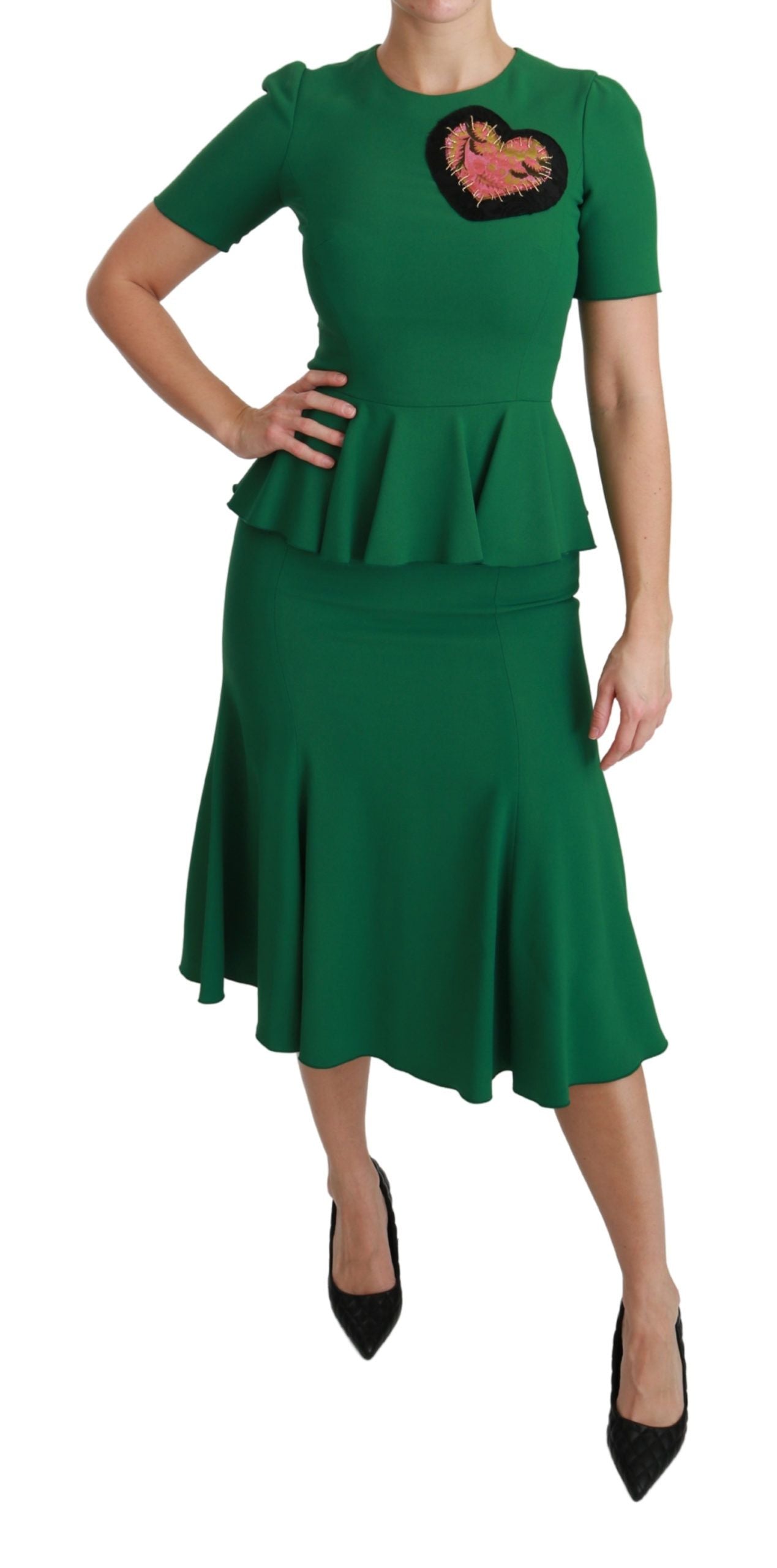 Robe mi-longue sirène en viscose à patch cœur vert Dolce &amp; Gabbana