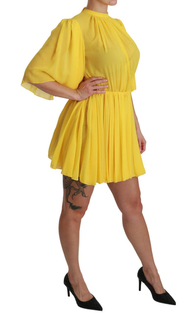 Robe courte trapèze plissée jaune Dolce &amp; Gabbana 100 % soie
