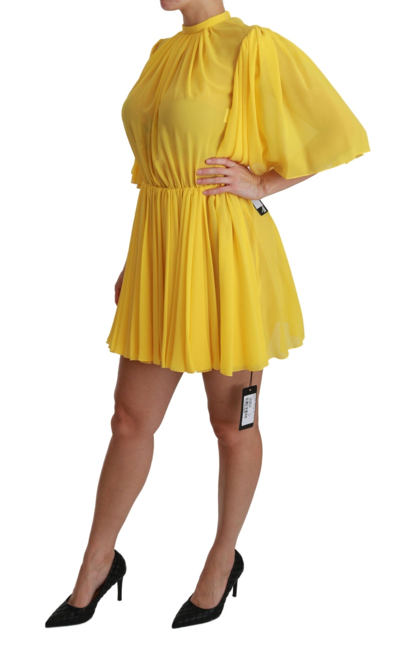 Robe courte trapèze plissée jaune Dolce &amp; Gabbana 100 % soie