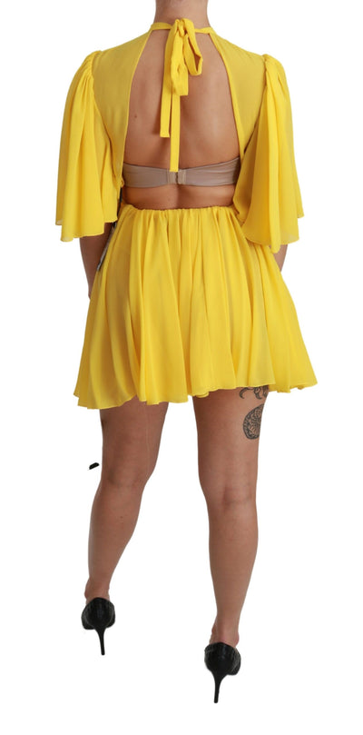 Robe courte trapèze plissée jaune Dolce &amp; Gabbana 100 % soie
