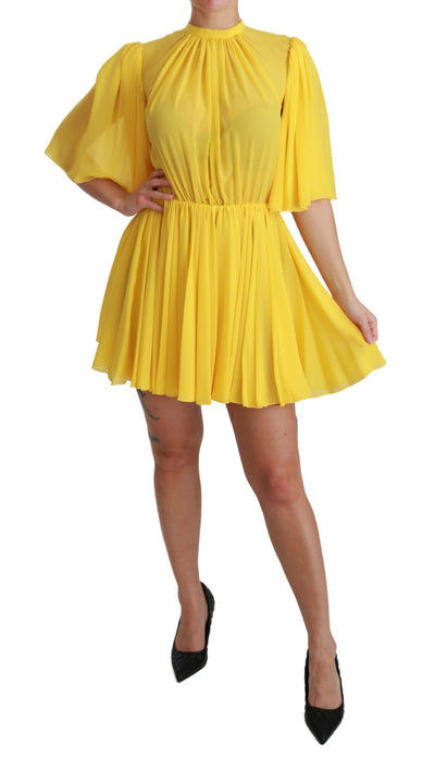 Robe courte trapèze plissée jaune Dolce &amp; Gabbana 100 % soie