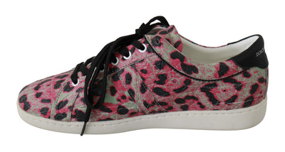 Dolce & Gabbana Pink Leopard Print Training Leather Flat Sneakers