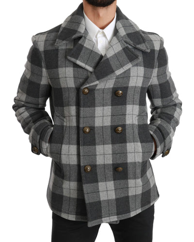 Dolce &amp; Gabbana Manteau en laine et cachemire à carreaux gris