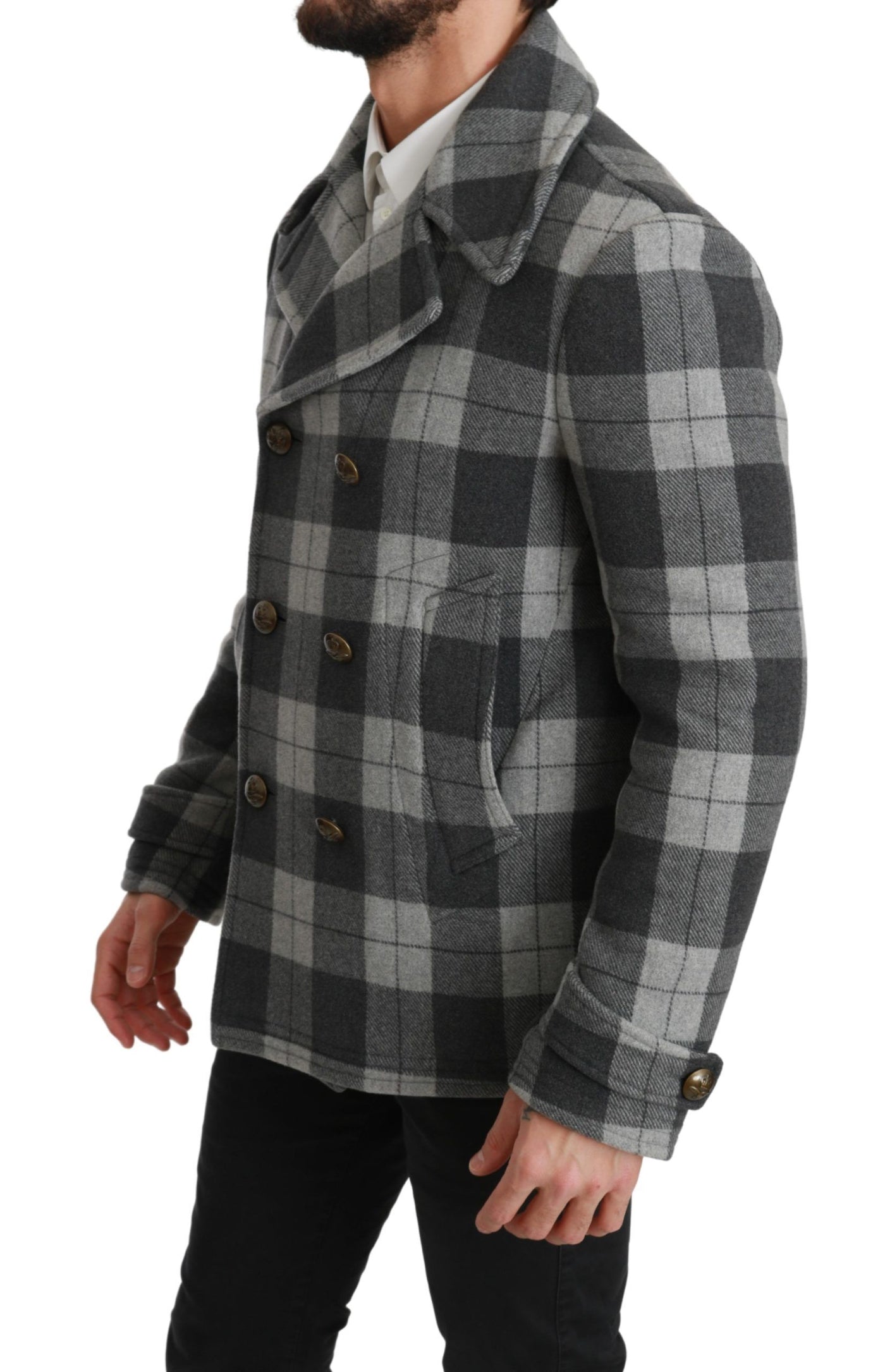 Dolce &amp; Gabbana Manteau en laine et cachemire à carreaux gris