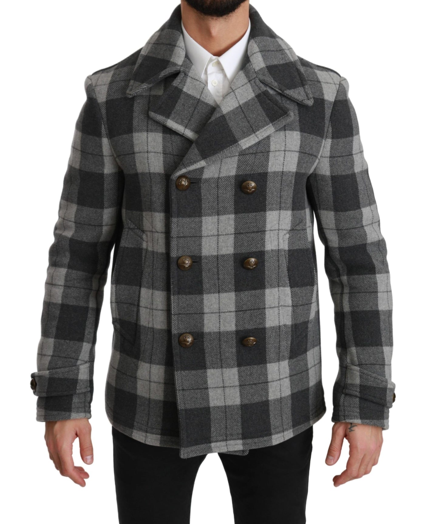 Dolce &amp; Gabbana Manteau en laine et cachemire à carreaux gris