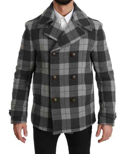 Dolce &amp; Gabbana Manteau en laine et cachemire à carreaux gris