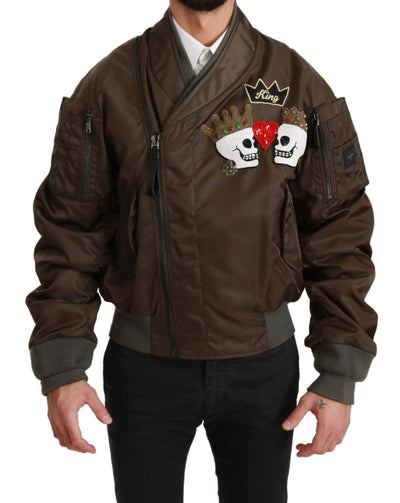 Veste marron Dolce &amp; Gabbana à logo tête de mort et couronne perlée