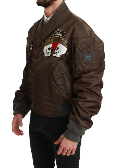 Veste marron Dolce &amp; Gabbana à logo tête de mort et couronne perlée