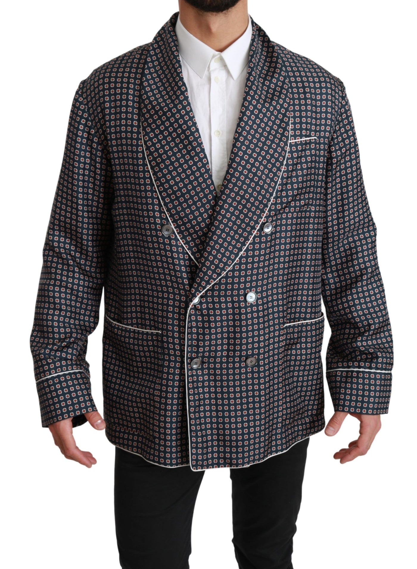 Dolce &amp; Gabbana Veste-manteau croisée à motifs bleu marine