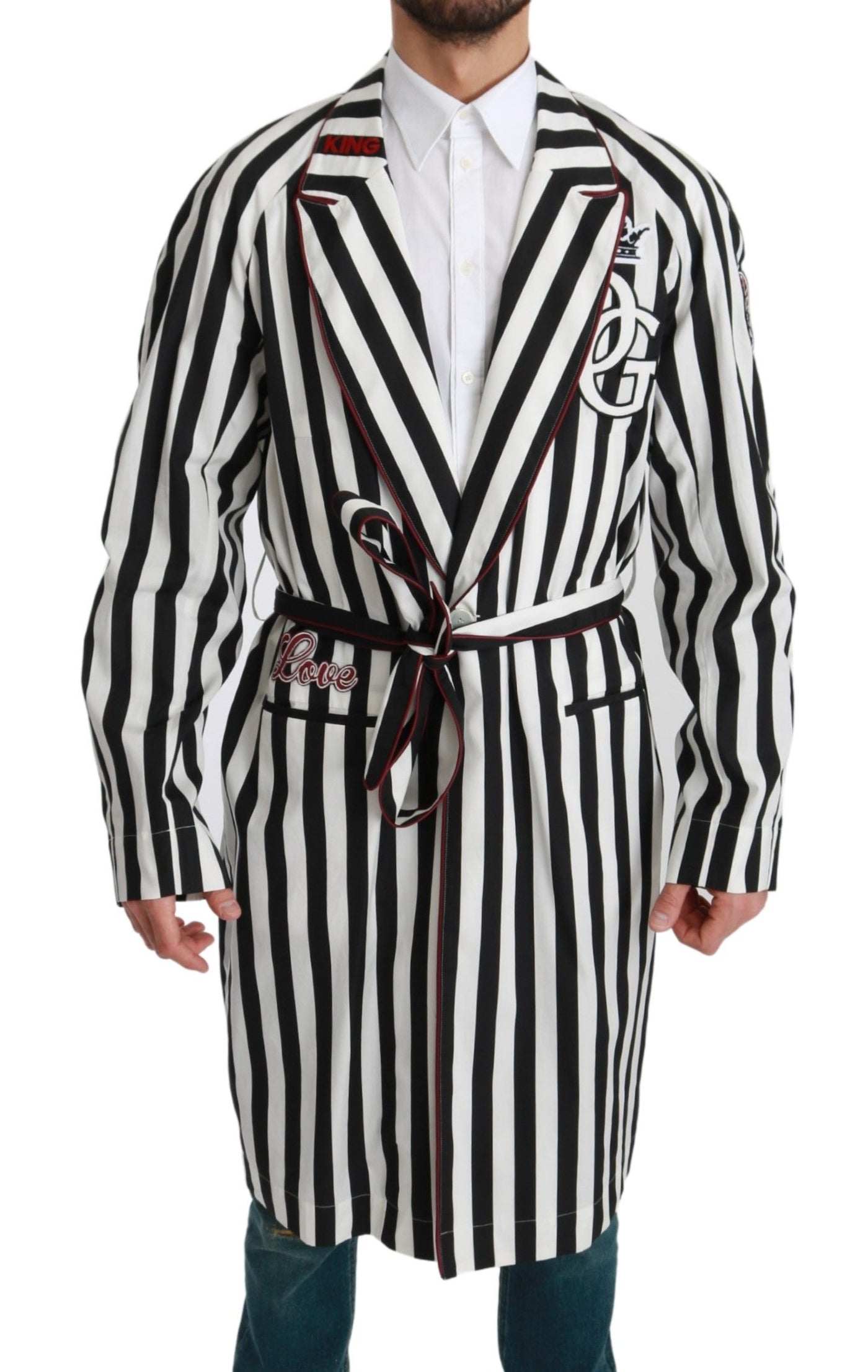 Dolce &amp; Gabbana Manteau noir Chemise de nuit Peignoir en coton blanc