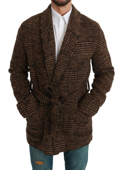 Dolce &amp; Gabbana - Manteau en laine à carreaux marron - Veste portefeuille