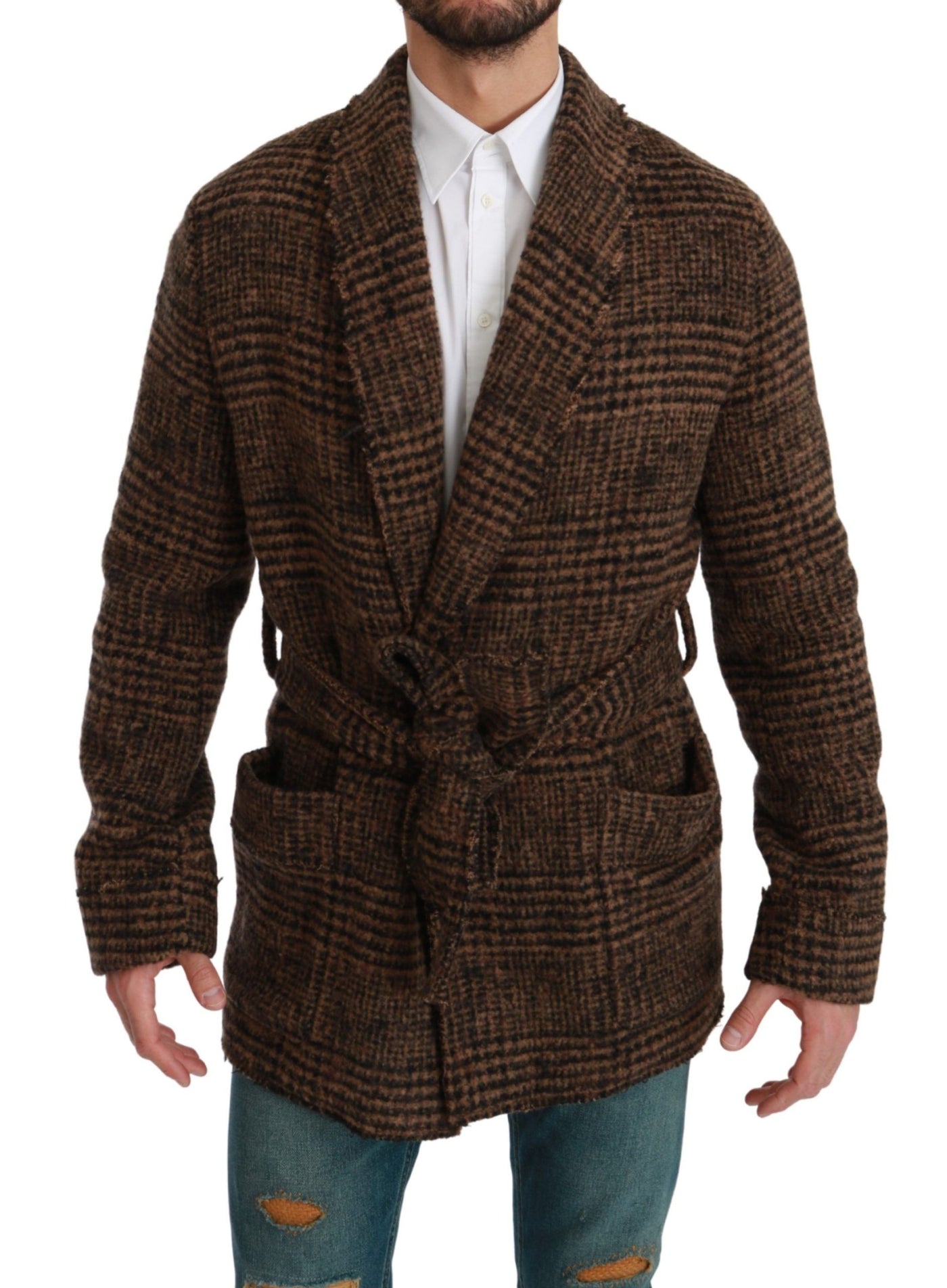 Dolce &amp; Gabbana - Manteau en laine à carreaux marron - Veste portefeuille