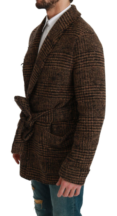 Dolce &amp; Gabbana - Manteau en laine à carreaux marron - Veste portefeuille